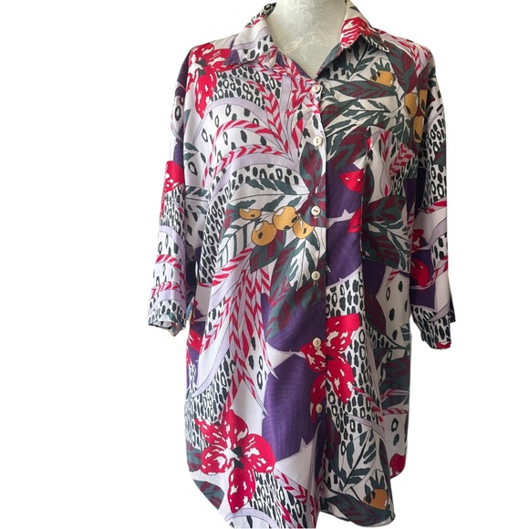Golden Wings Tops - Vintage 1980s Top Blouse Floral motif Short Sleeve Button up Womans Size 20W